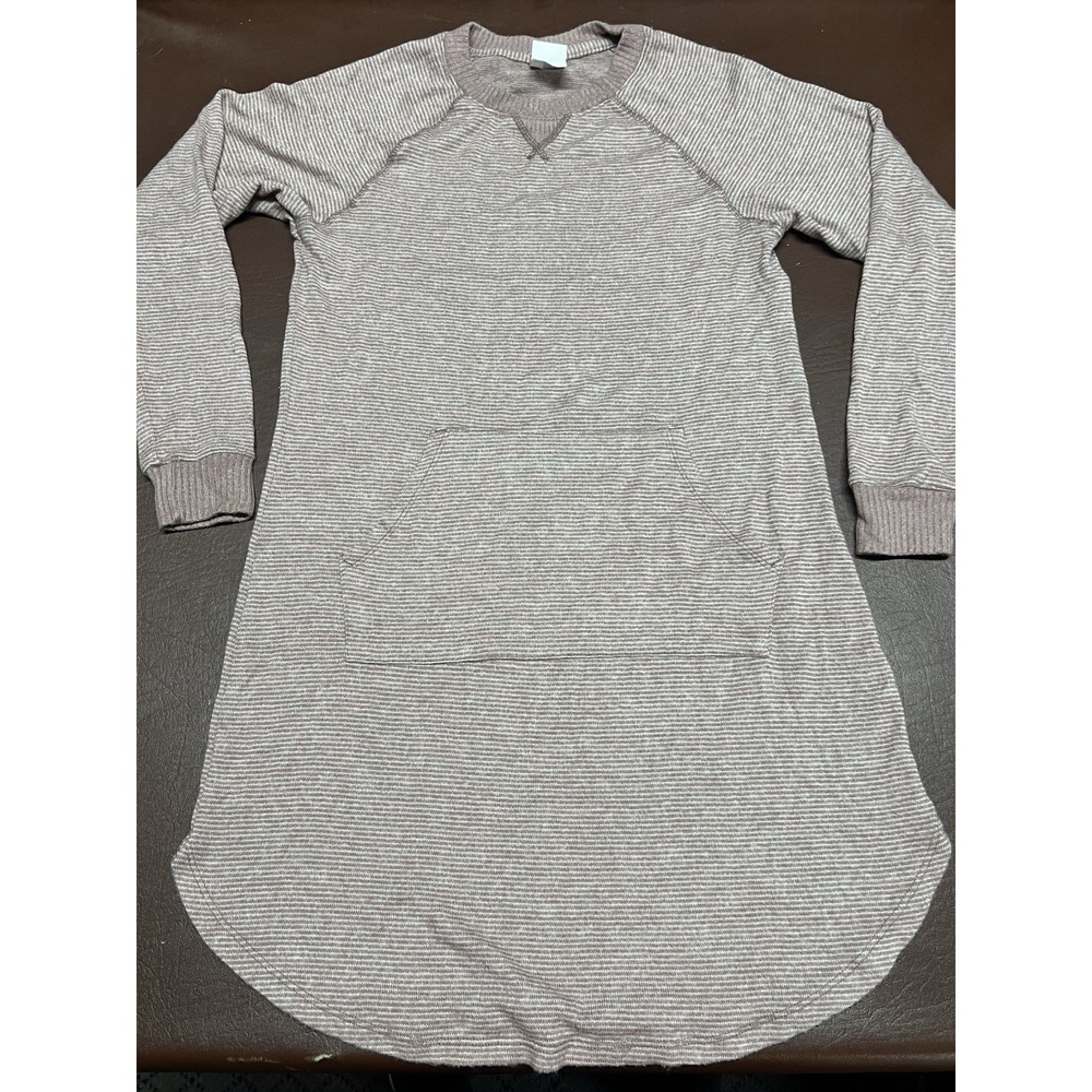 Stars Above Brown Tan Fabric Long Sleeve Lounge Kangaroo Pocket Nightgown XS